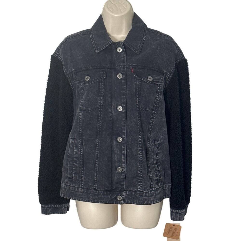 NWT Levi's x Louis‎ Vuitton Collab Black Denim Faux Shearling Sleeve Jacket Sz S